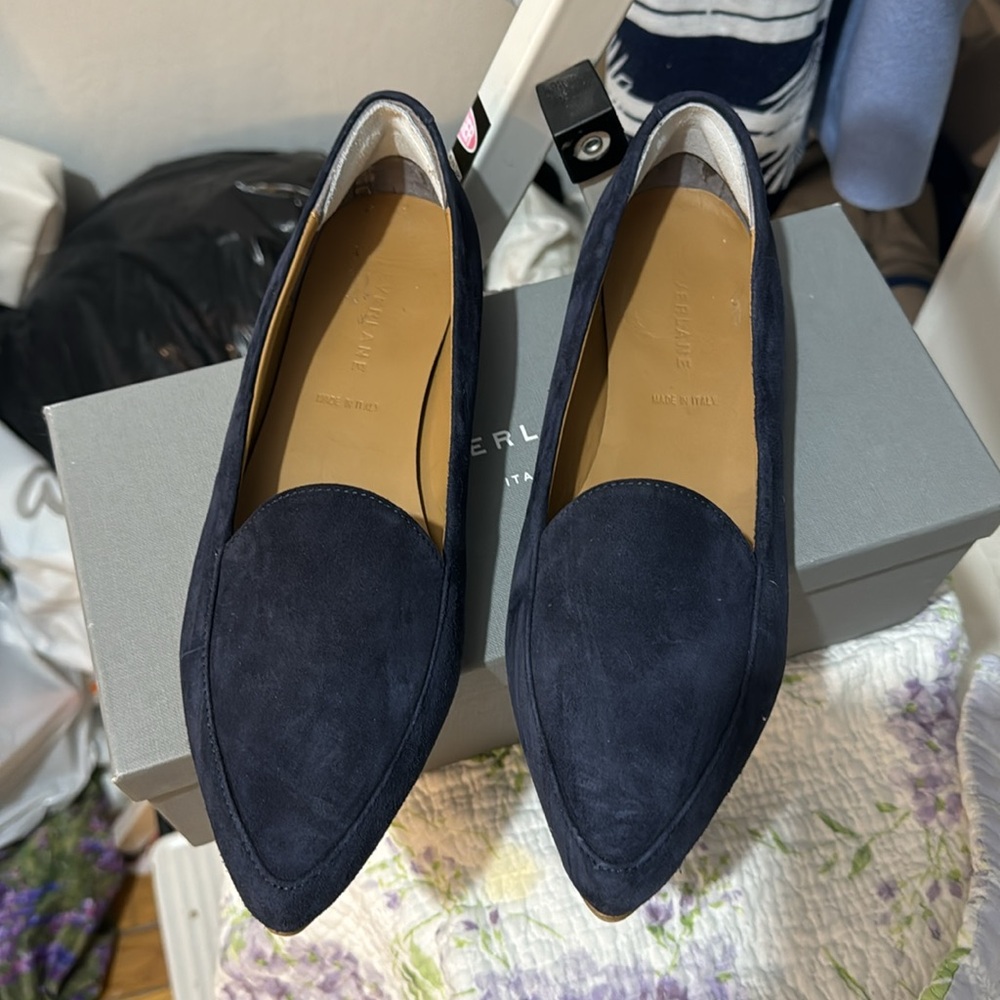 Brand new with box Everlane navy suede loafer. Size nine